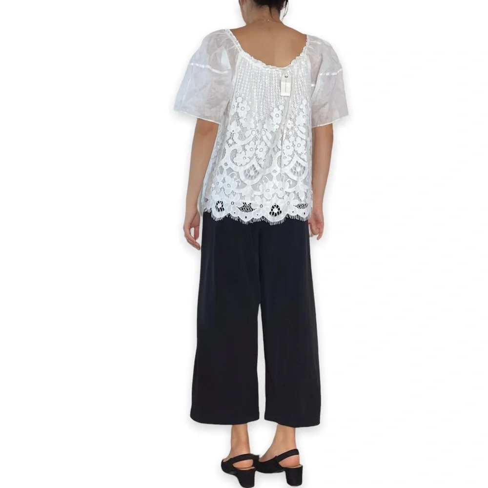 NWT Anthroplogie Moulinette Soeurs Messina White Puffsleeve Lace Top Size L - Picture 15 of 16